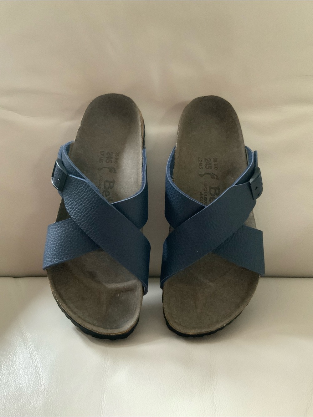 Betula- Birkenstock’s pebble leather crossover sandals. Sz. 7.